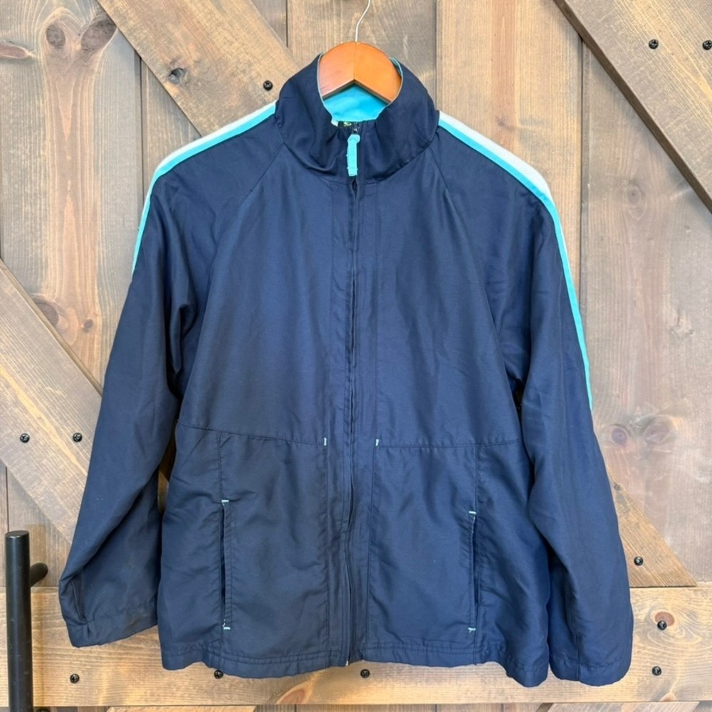 Tek Gear Windbreaker Jacket Women Medium Navy Blue Good Full Zip Mesh Lined